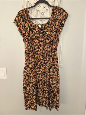 Terra & Sky Black Floral Midi Dress with Yellow Accents